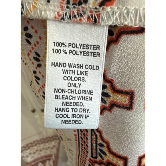 Saks Fifth Avenue RED size L cream southwest print tie neckline long sleeve top - Picture 5 of 7